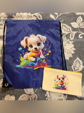 Colorful Drawstring Bag and Pouch, 2 piece set, NWOT